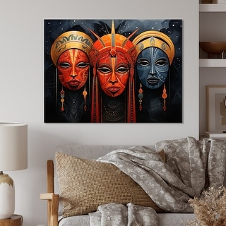 Designart "Red African Masks II" African Tribes Metal Wall Art - Bed